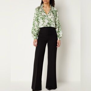 Mango Lila Green Floral Botanical Fairycore Peasant Balloon Sleeve Blouse Sz-M